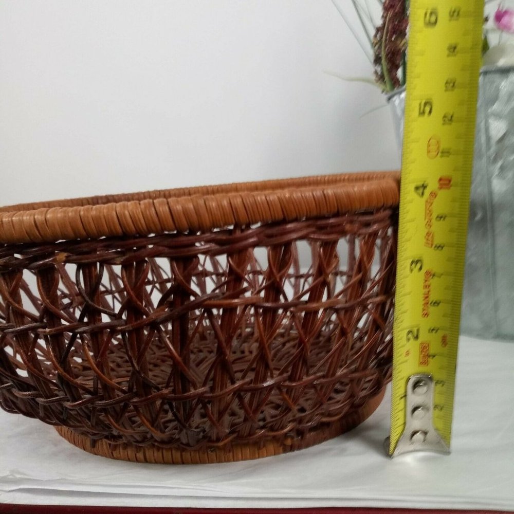 🔥4/$20 Vintage Hand Woven Basket Brown Round Accent Basket -Retro **MINOR WEAR - Picture 6 of 11